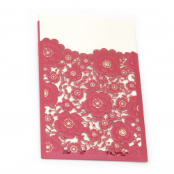 Картичка дантела цветя 185x125 мм цвят цикламен и злато с плик