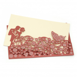 Κάρτα δαντέλα πεταλούδες και λουλούδια 190x120 mm κόκκινο με φάκελο