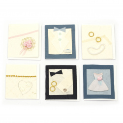 URSUS - Collection of Mini Handmade Wedding Cards with Extra Sheet and Envelope, 6 Designs -1 piece
