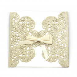 Stylish Greeting Card, with Lace Element, Ribbon and Еnvelope, 150x145 mm, Gold Color