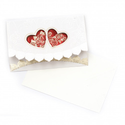 Elegant Greeting Card with Hearts, 119x125 mm, White and Red / Includes Envelope