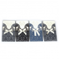 Картичка с панделка и цветя 210x115 мм цвят син АСОРТЕ