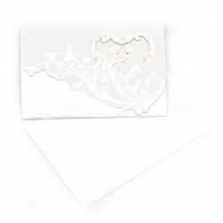 Greeting Card with Envelope / Heart and Pigeons,190x125 mm, White 