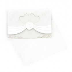 Luxury Greeting Card / Hearts and Roses with Envelope, 190x125 mm, White 