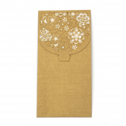 Луксозен плик за парични подаръци и ваучери 175x85 мм цвят злато перлен с дантела цветя