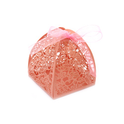 Κουτί δώρου, χάρτινο με λουλούδια 80x63x63 mm ροζ περλέ