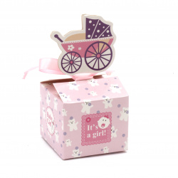 Folding Cardboard Gift Box for Baby-girl, 110x60x60 mm, Pink