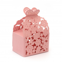 Πτυσσόμενο κουτί από χαρτόνι 130x90x60 mm με λουλούδια ροζ