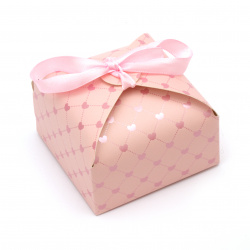 Cutie pliabila din carton 55x75 mm roz cu inima