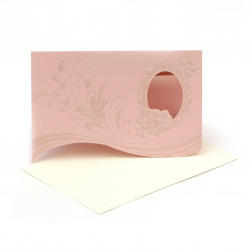 Wedding Card / Invitation with Envelope / Floral Ornaments, 190x125 mm, Pink