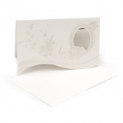 Картичка/покана сватбена 190x125 мм цвят бял с плик