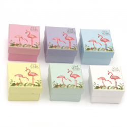 Cardboard Jewelry Box / Flamingo, 50x50 mm, ASSORTED Colors