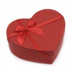 Elegant Gift Box with Ribbon / Heart, 210x240x100 mm, Red