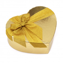 Cardboard Gift Box with Ribbon / Heart, 190x220x85 mm, Gold