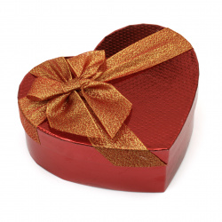 Heart Gift Box with Ribbon, 160x190x70 mm, Red and Gold
