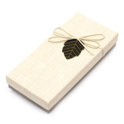 Stylish Gift box with Ribbon and Leaf / 24.5x11.5x4 cm / Cream