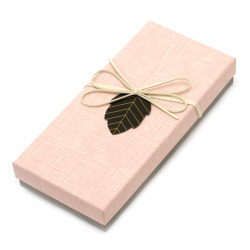 Gift Packaging Box with Ribbon and Leaf / 24.5x11.5x4 cm / Pink