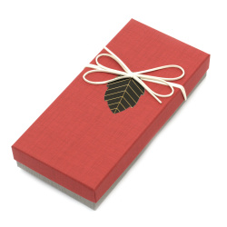 Gift Package with Ribbon and Leaf / 24.5x11.5x4 cm / Red