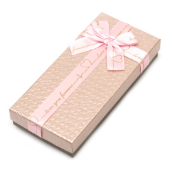 Кутия за подарък с панделка 24.5x11.5x4 см имитация кожа цвят розов