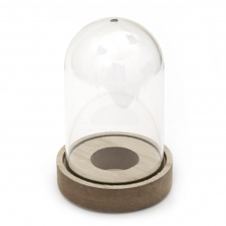 Plastic jar 18x11 cm on a wooden base with a hole -1 piece