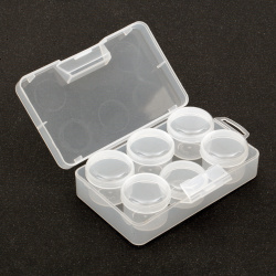 Plastic Organizer for Bead Storage with 6 Cylindrical Boxes, 157x94x40 mm