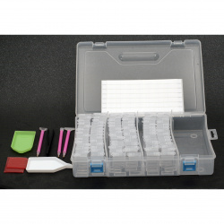 Plastic Organizer: 29.5x20x5.9 cm with 84 individual Boxes: 5x2.9x1.2 cm and Tools for Diamond Paintings 