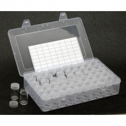 Plastic Bead Organizer: 27.6x16.5x5.5 cm with 60 individual Jars: 4.7x2.4 cm