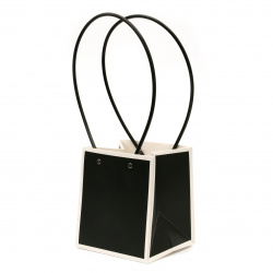 Flower Packaging Paper Bag,  15x13x12.5 cm, Black with White