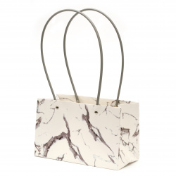 Flower Packaging Paper Bag / Imitation Marble, 22x13.5x10 cm, White and Gray