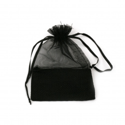Drawstring Gift Bag / Organza and Burlap, 13.5x9.5 mm, Black