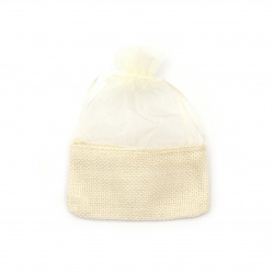 Drawstring Gift Bag / Organza and Burlap, 13.5x9.5 mm, Cream