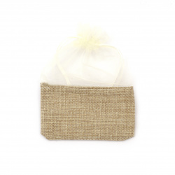 Drawstring Gift Bag / Organza and Burlap,13.5x9.5 mm, White and Beige