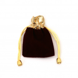 Velvet Drawstring Jewelry Bag / 7x9 cm / Burgundy with Gold