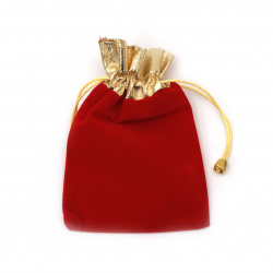 Торбичка за бижута 12x16 см кадифе червено със злато