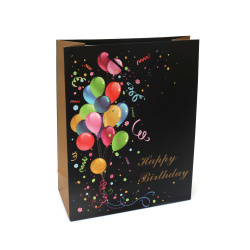 Pungă cadou din carton 28x32x10 cm neagră cu inscripția „La mulți ani”