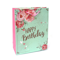 Подаръчна торбичка от картон 31x42x12 см с надпис Happy Birthday
