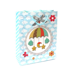Pungă cadou carton 25x32x10 cm Albastru bebeluș