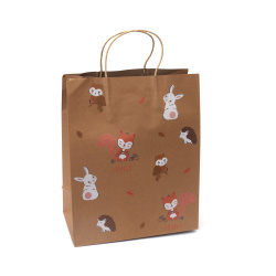 Pungă de cadou din carton kraft 26x32x13,5 cm cu imprimeu colorat Animale drăguțe