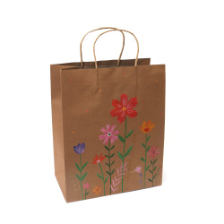 Pungă cadou din carton kraft 26x32x13,5 cm cu imprimeu floral Flori de primăvară