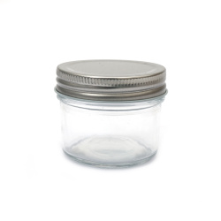 Borcan conic din sticla 62-66x58 mm capac metalic culoare argintie 100 ml