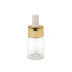 Glass Bottle 30x50 Mm With Dropper, Gold Metal And Plastic Cap