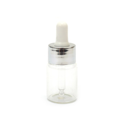 Glass Bottle 30x50 Mm With Dropper, Silver Metal And Plastic Cap