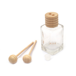 Glass Bottle 28x55x28 mm with Wooden Cap and Sticks for Fragrance Diffuser