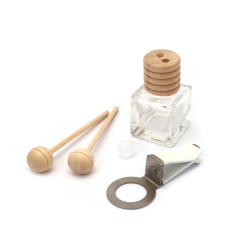 Glass Bottle 25x40x25 mm with Wooden Cap, Sticks, and Clip for Fragrance Diffuser