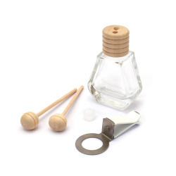 Glass Bottle 40x55x20 mm with Wooden Cap, Sticks, and Clip for Fragrance Diffuser