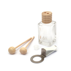 Glass Bottle 28x55x28 mm with Wooden Cap, Sticks, and Clip for Fragrance Diffuser