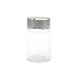 Glass Jar 37x60 mm with Plastic and Metal Lid in Silver Color