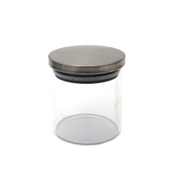 Glass Jar with Metal and Plastic Stopper with Seal 95x100 mm in Inox Color