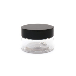 Plastic Storage Jar / 32x50 mm, Opening: 42 mm / Transparent with Black Cap / 30 ml