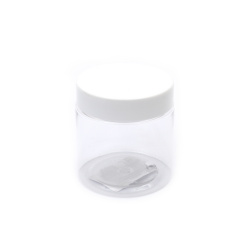 Plastic Storage Jar / 62x60 mm, Opening: 50mm / Clear with White Lid - 120 ml